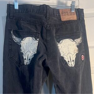VTG Christian Audigier Garbage Parts Black Faded Skull Jeans 32x32 (fits 32x31)